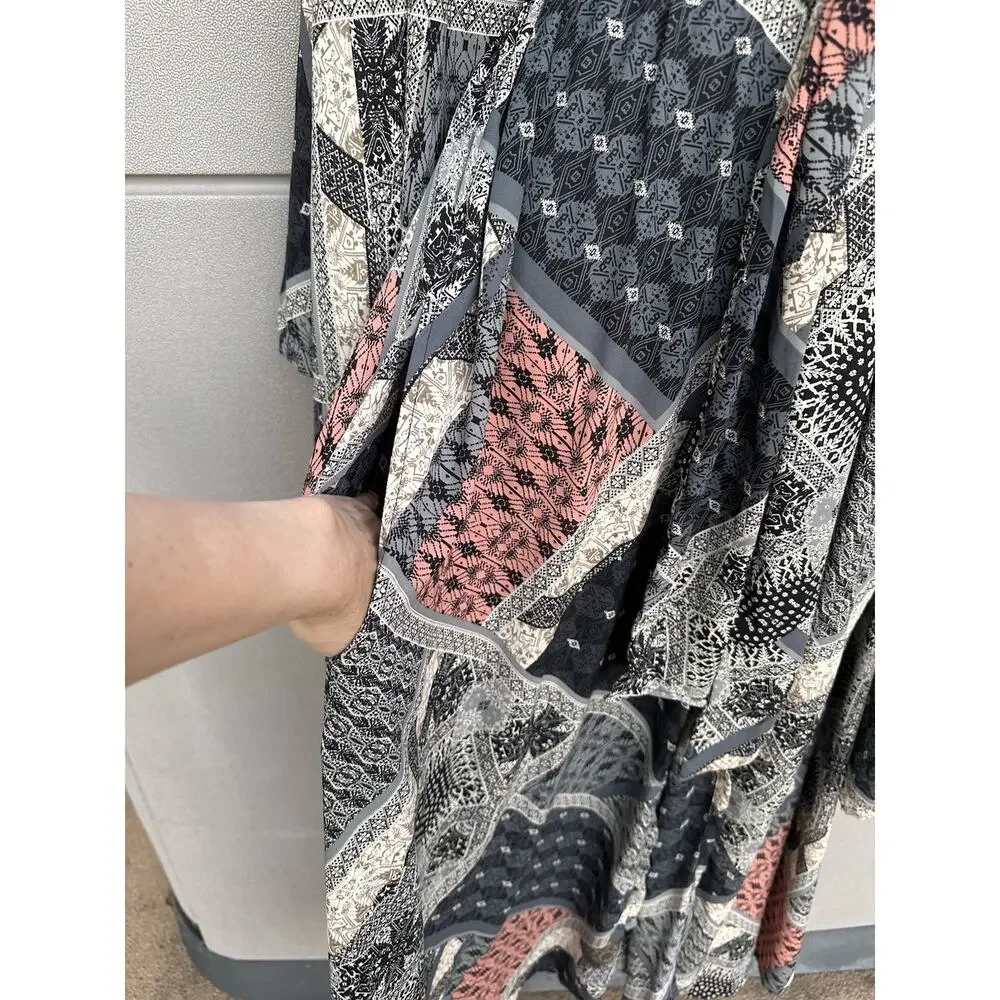 Jennafer Grace Handmade Belted Kimono Duster In Earl Grey Scarf Patchwork Boho L - Picture 10 of 11